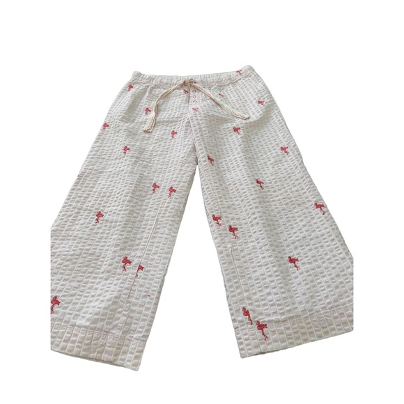 Gapbody Pink Flamingo Print Elastic Waist Drawstring Relaxed Crop Pants S Petite - Picture 8 of 9